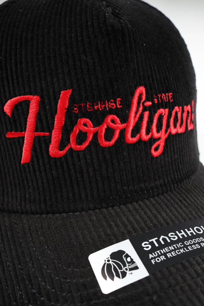 "HOOLIGANS" BLACK/RED CORDUROY A FRAME