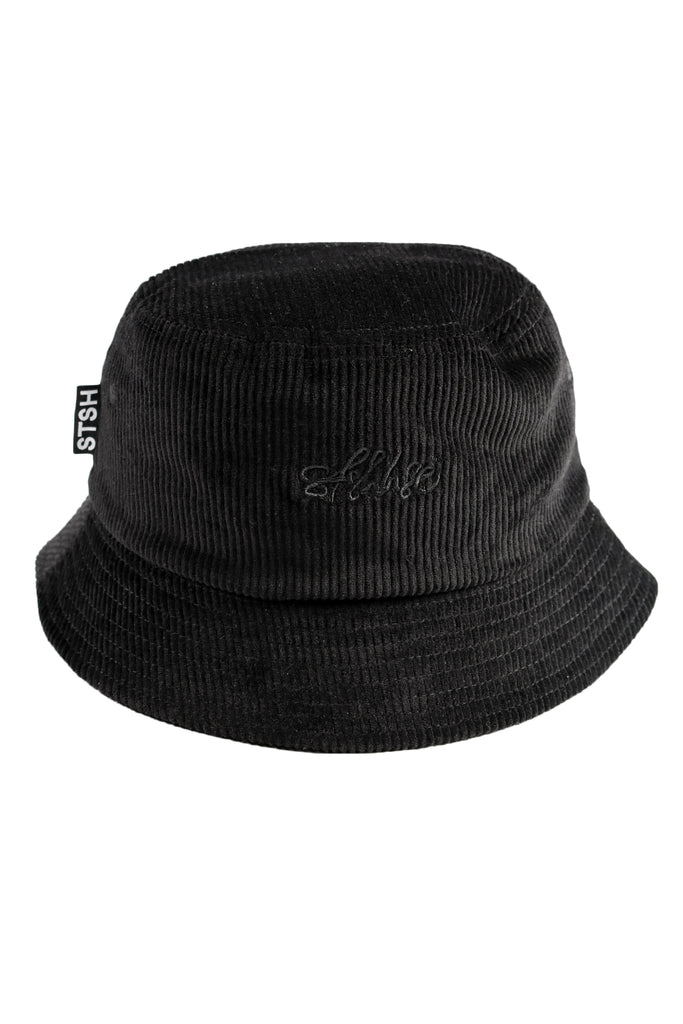 "SIGNATURE" BLACK CORDUROY BUCKET HAT
