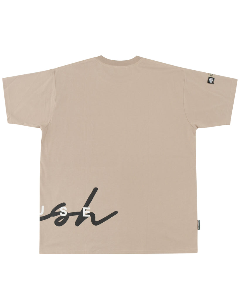 "CURSIVE" TAUPE CLASSIC FIT TEE