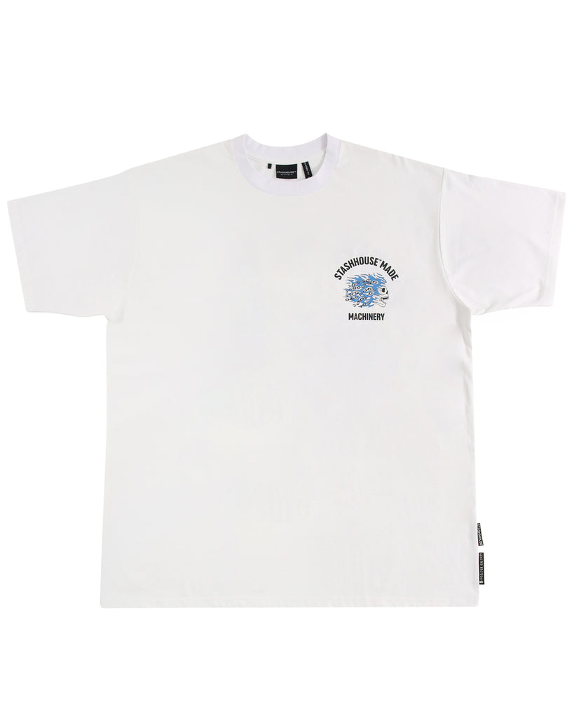 "MACHINERY" WHITE CLASSIC FIT TEE