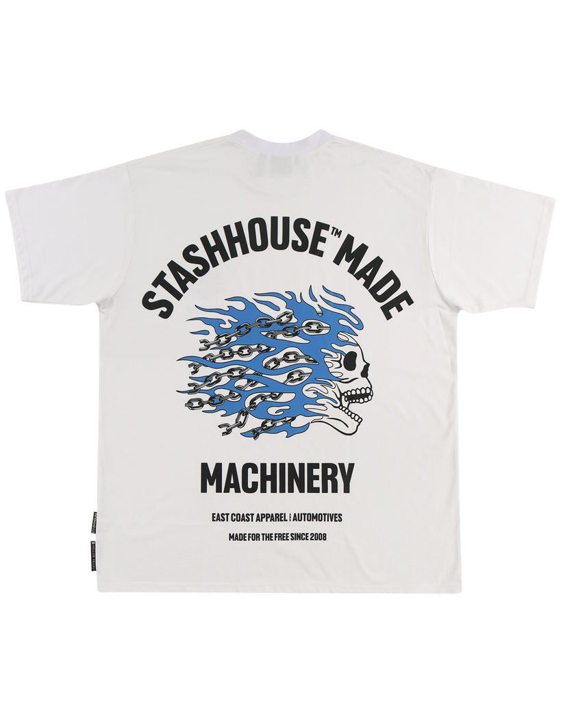 "MACHINERY" WHITE CLASSIC FIT TEE