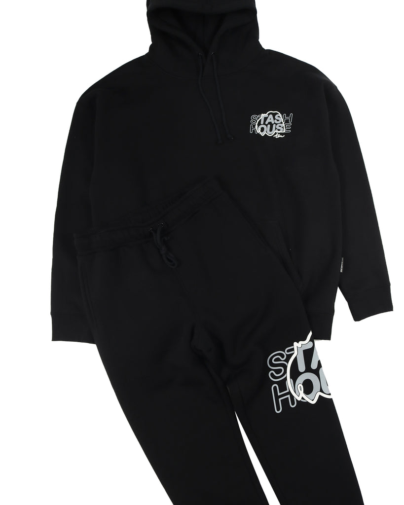 "DUO" BLACK PULLOVER HOOD