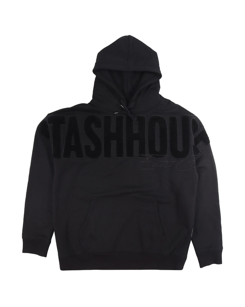 "SAY LESS" BLACK/BLACK PULLOVER HOOD