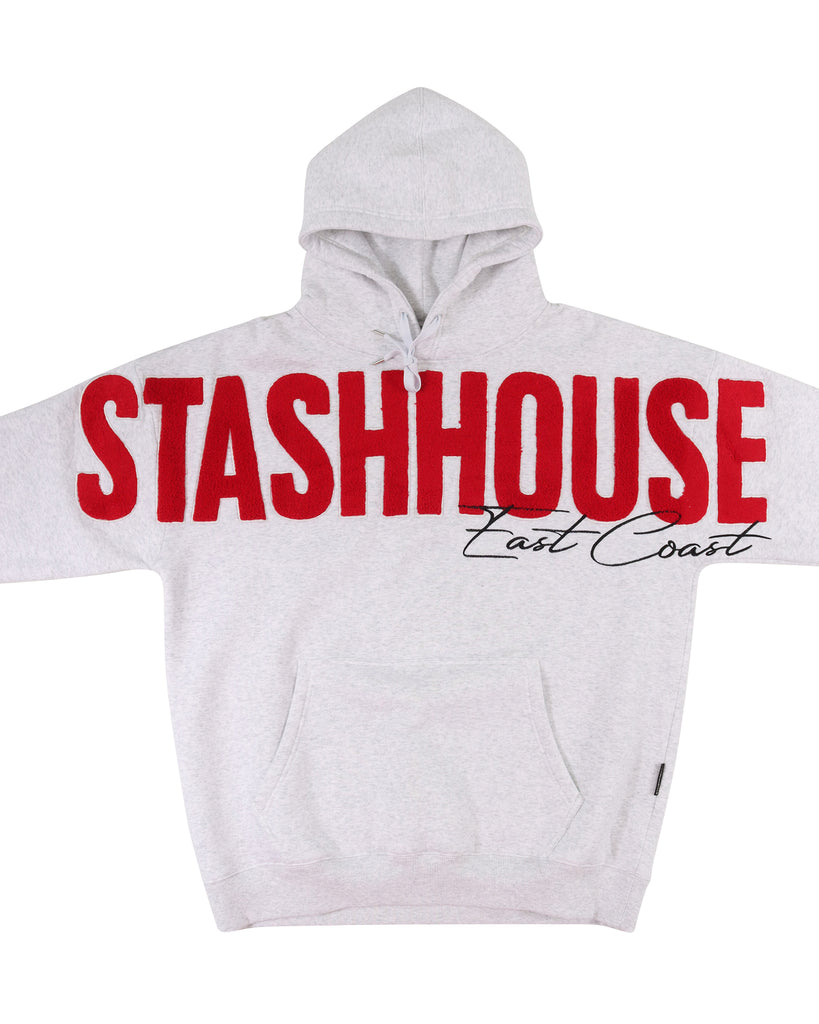 "SAY LESS" GREY MARLE PULLOVER HOOD