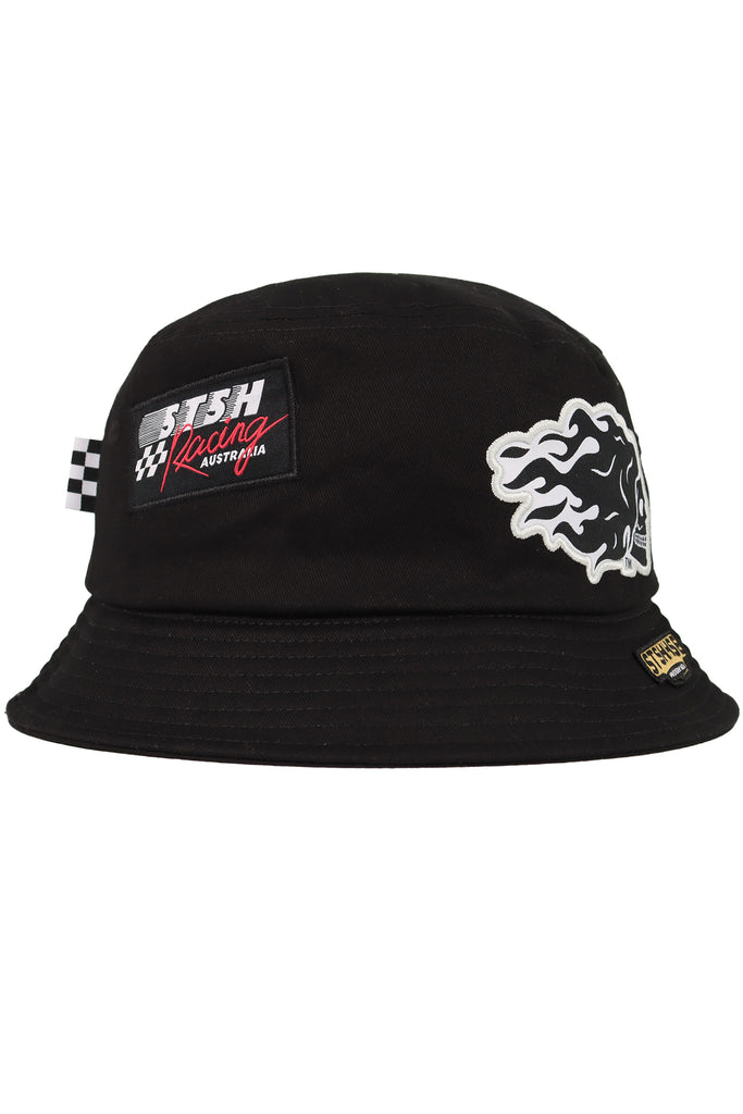 "RACER" BLACK BUCKET HAT - YOUTH SIZE