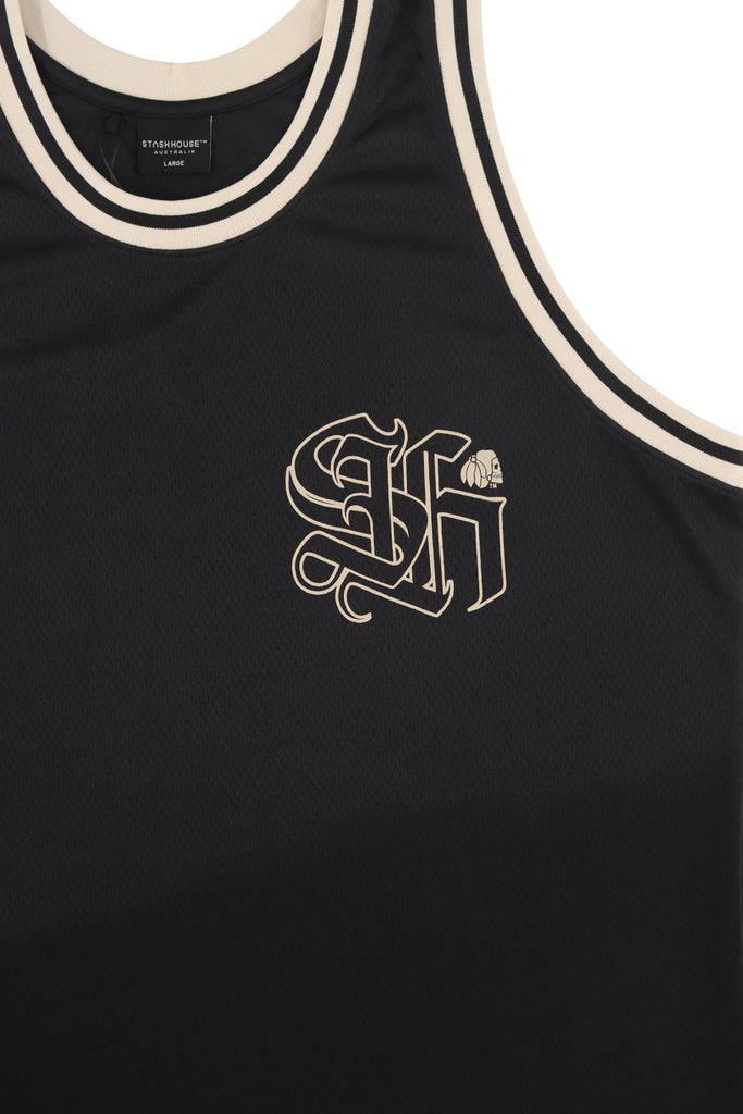 "LOCKED" BLACK MESH JERSEY