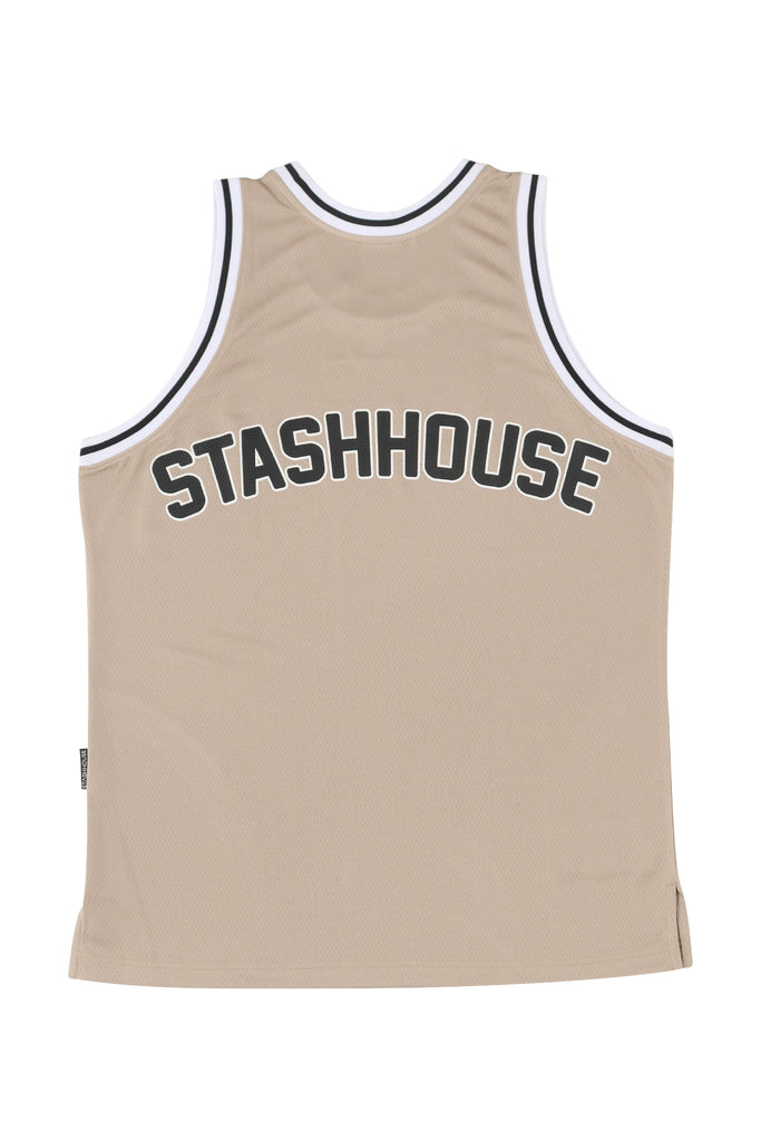 "LOCKED" TAUPE MESH JERSEY