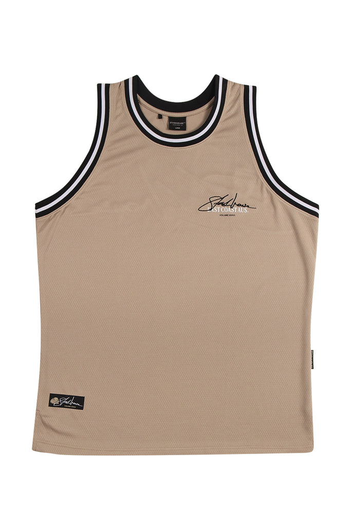 "SIGNATURE" TAUPE MESH JERSEY