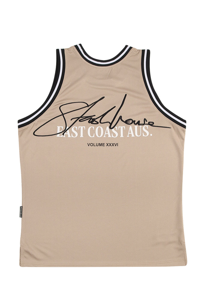 "SIGNATURE" TAUPE MESH JERSEY