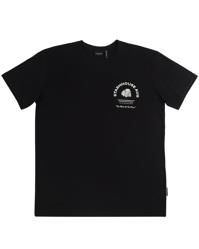 "LEISURE" BLACK REGULAR TEE