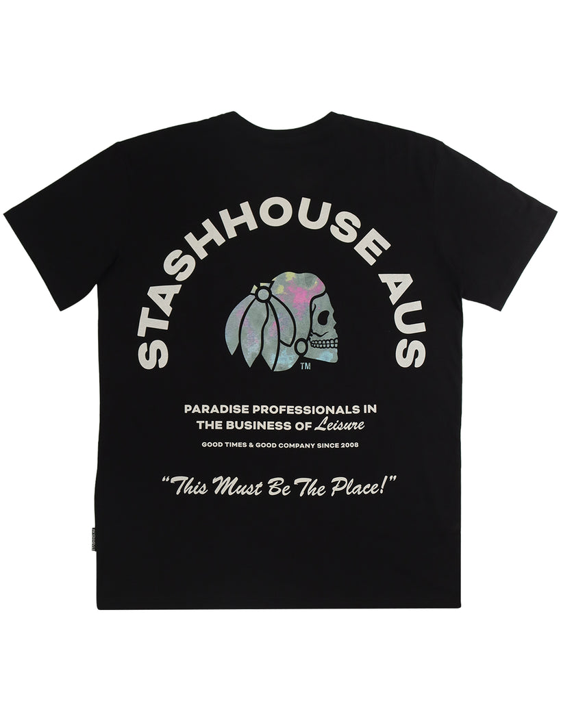 "LEISURE" BLACK REGULAR TEE