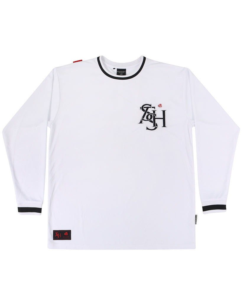 "MONOGRAM" WHITE MESH LONG SLEEVE TEE