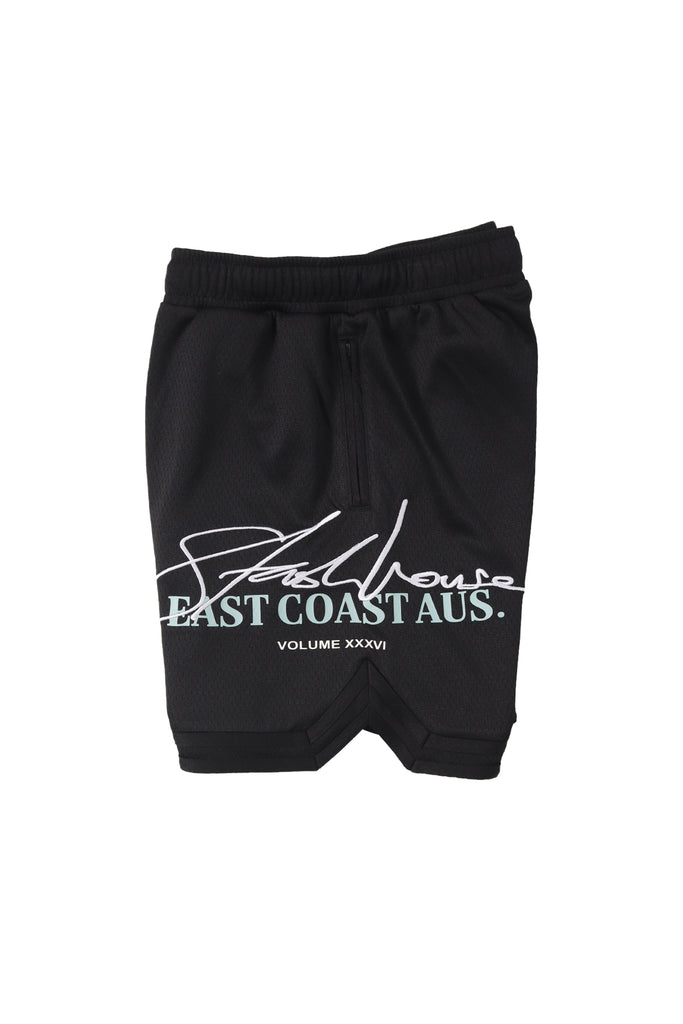 "SIGNATURE" BLACK MESH YOUTH TRACK SHORTS