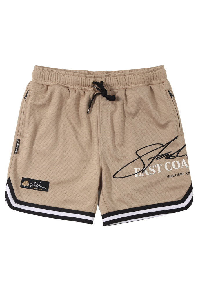 "SIGNATURE" TAUPE MESH YOUTH TRACK SHORTS