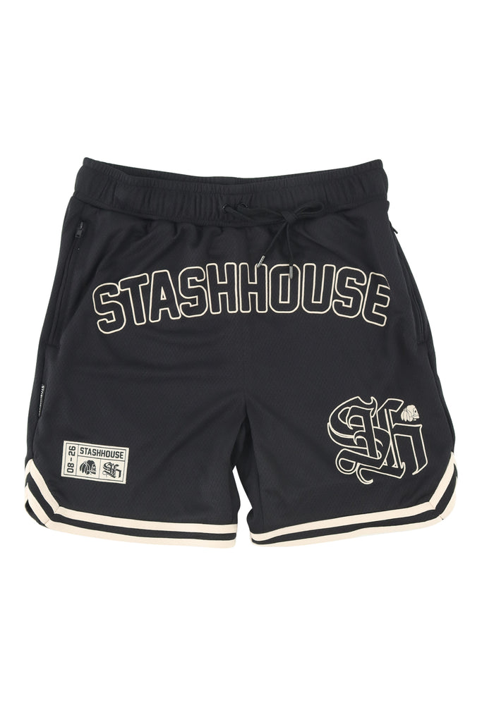 "LOCKED" BLACK MESH SHORTS