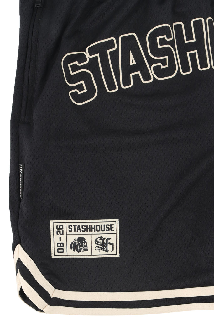 "LOCKED" BLACK MESH SHORTS