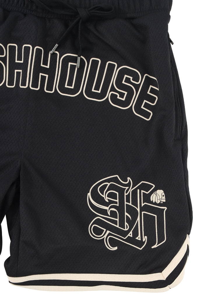 "LOCKED" BLACK MESH SHORTS