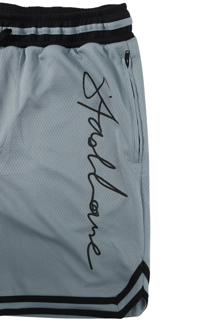 "SCRIPT" GREY MESH SHORTS