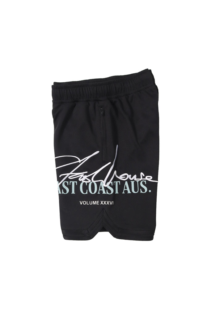 "SIGNATURE" BLACK MESH SHORTS