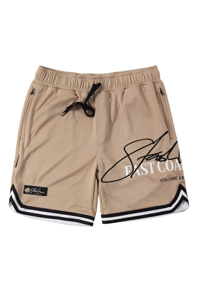 "SIGNATURE" TAUPE MESH SHORTS