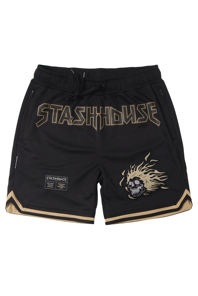 "DESTROY" BLACK MESH SHORTS