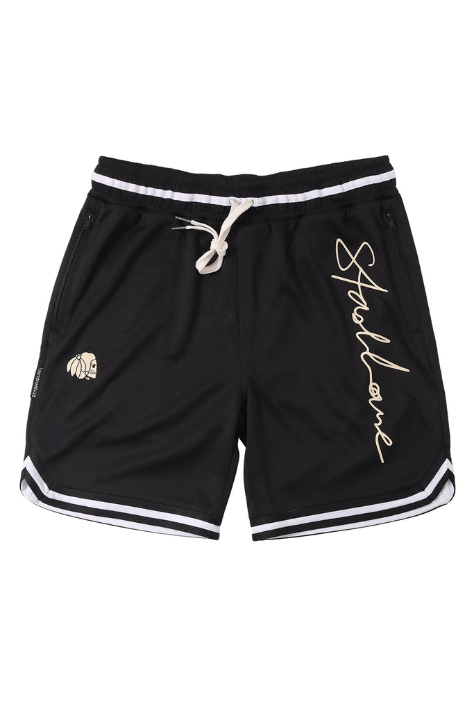 "SCRIPT" BLACK MESH SHORTS
