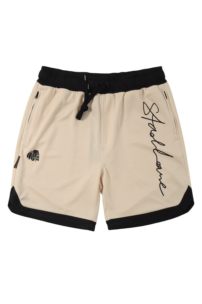 "SCRIPT" NATURAL MESH SHORTS