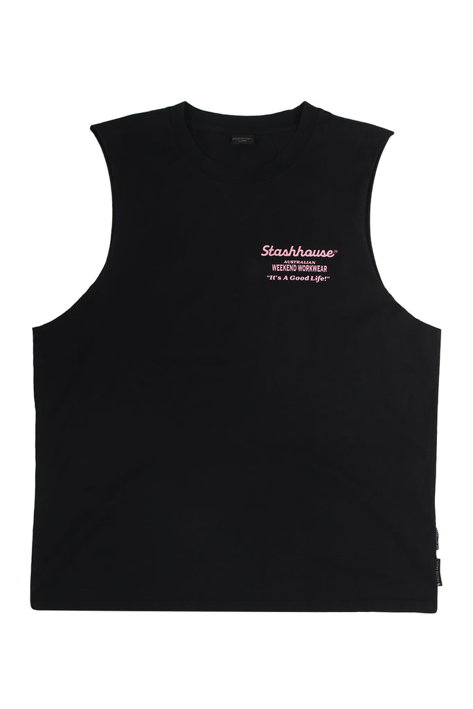 "GOOD LIFE" WASHED BLACK MUSCLE TEE