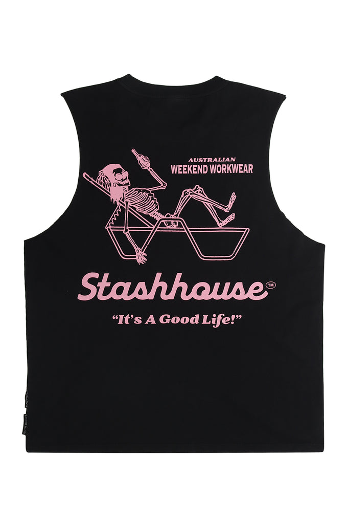 "GOOD LIFE" WASHED BLACK MUSCLE TEE