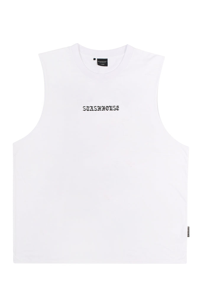 "SCARF" WHITE MUSCLE TEE
