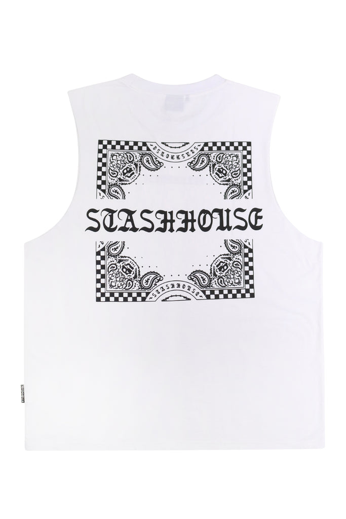 "SCARF" WHITE MUSCLE TEE