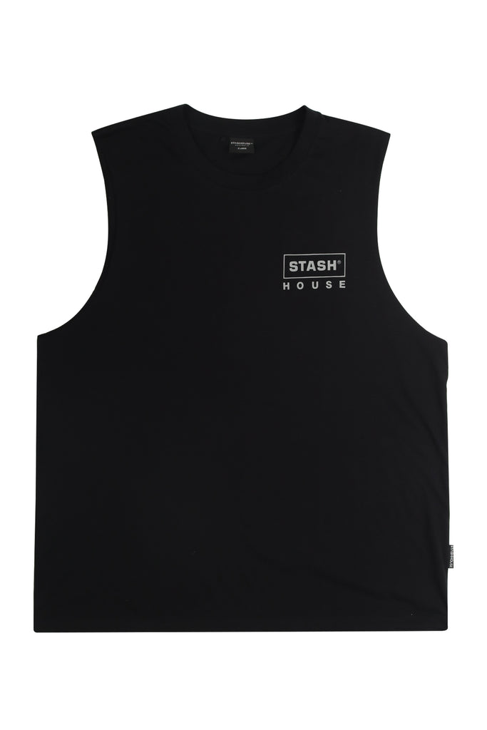"STACKED" BLACK MUSCLE TEE