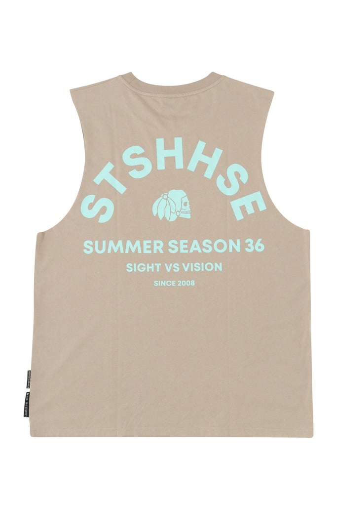 "VISION" TAUPE MUSCLE TEE