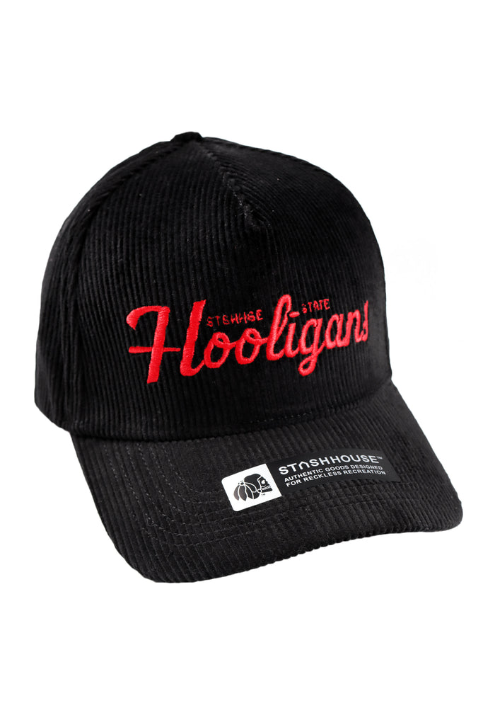 "HOOLIGANS" BLACK/RED CORDUROY A FRAME - YOUTH SIZE