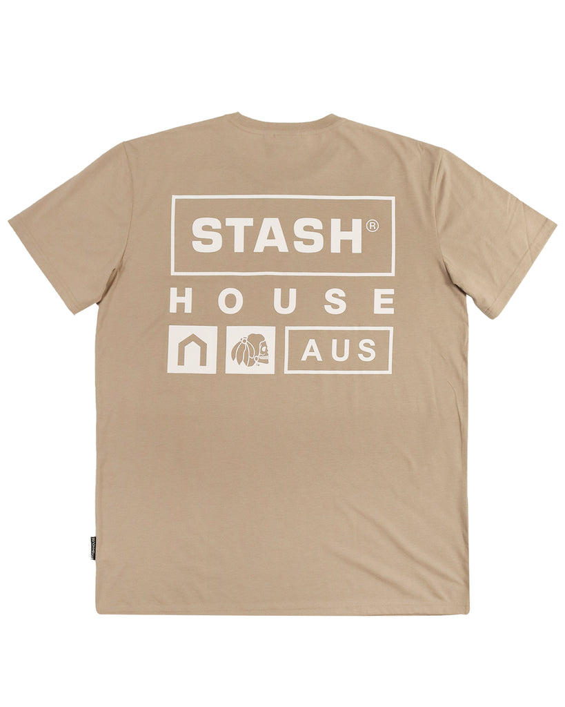 "STACKED" TAUPE REGULAR TEE