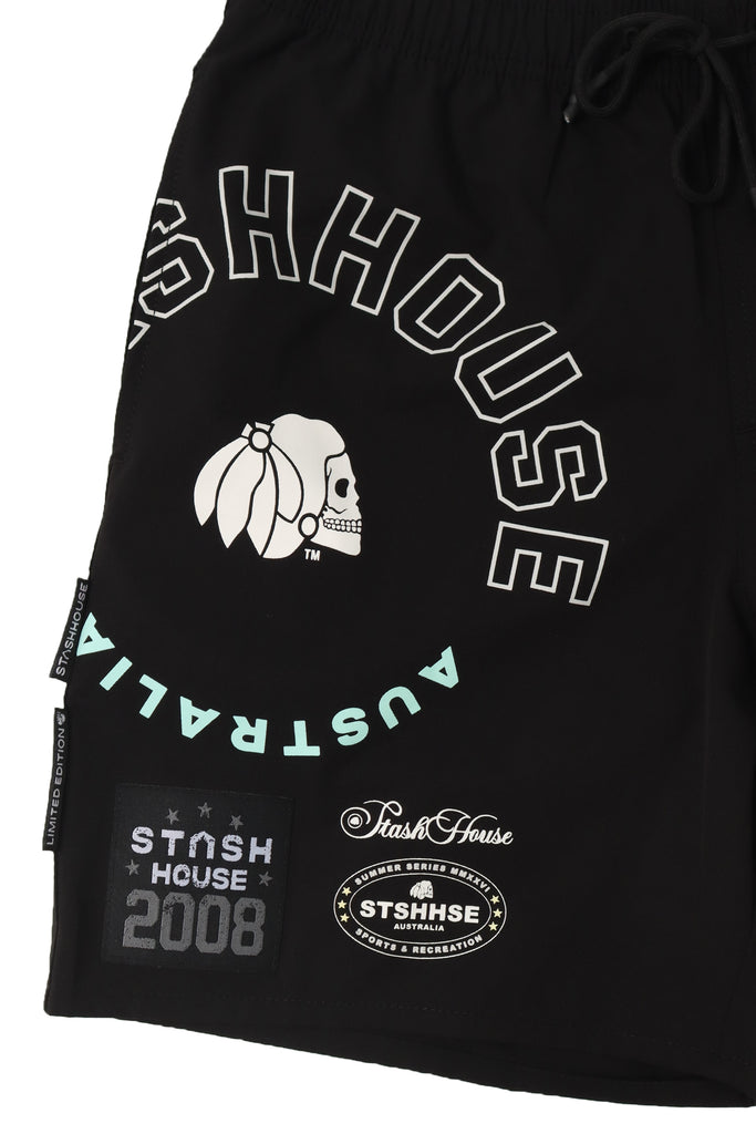 "SEASONS" BLACK LIFESTYLE SHORTS