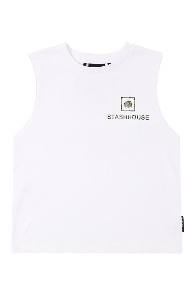 "BOXED" WHITE TODDLER MUSCLE TEE