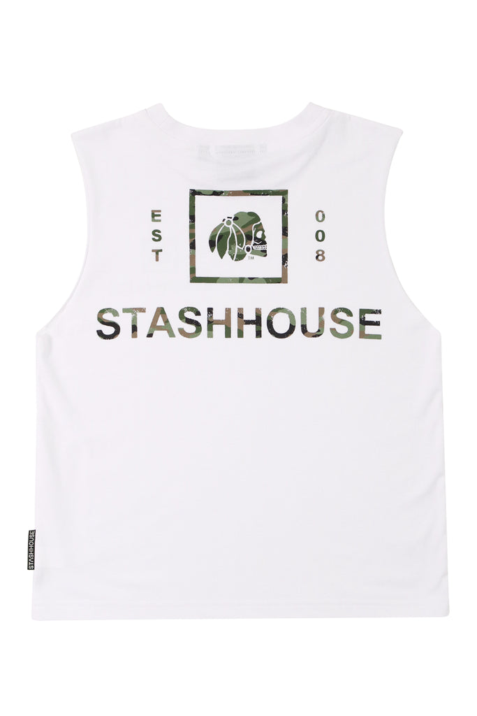 "BOXED" WHITE TODDLER MUSCLE TEE