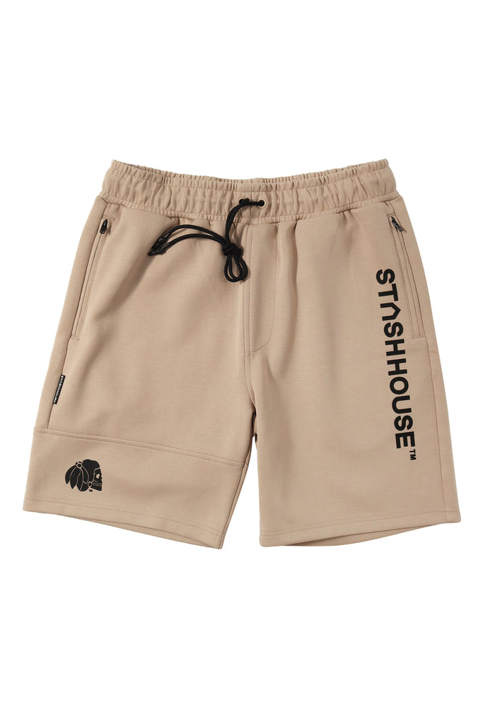 "ESSENTIAL" TAUPE TRACK SHORTS
