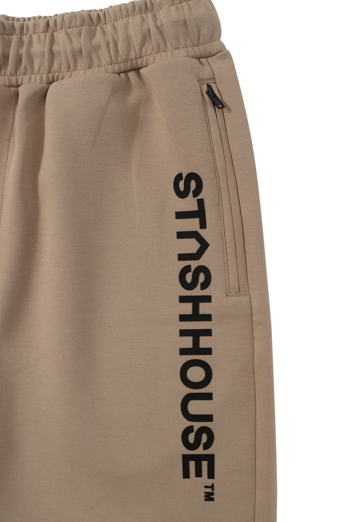 "ESSENTIAL" TAUPE TRACK SHORTS