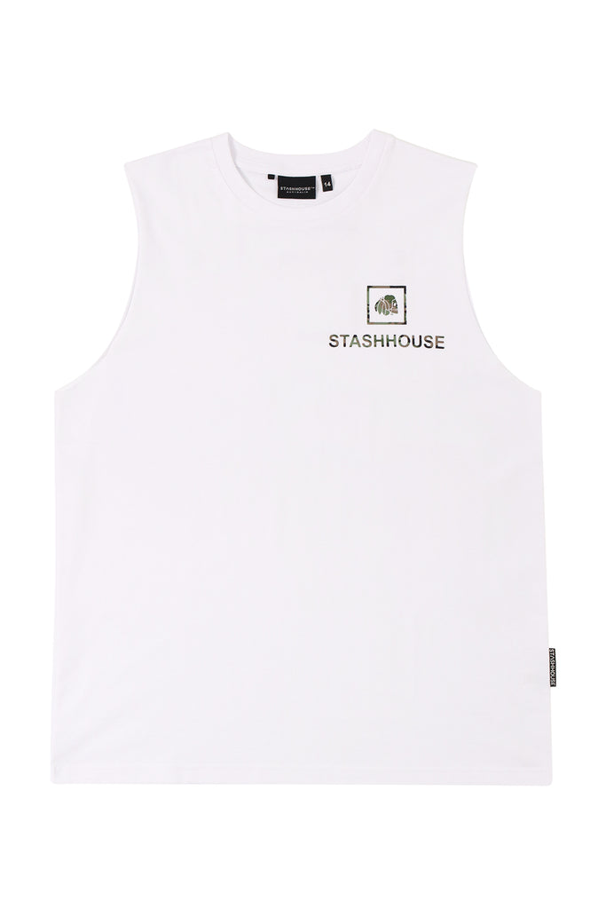 "BOXED" WHITE YOUTH MUSCLE TEE