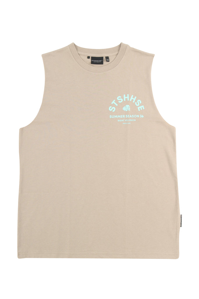"VISION" TAUPE YOUTH MUSCLE TEE