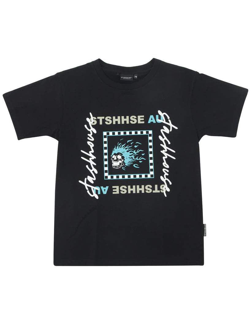"CHECKED" BLACK YOUTH TEE