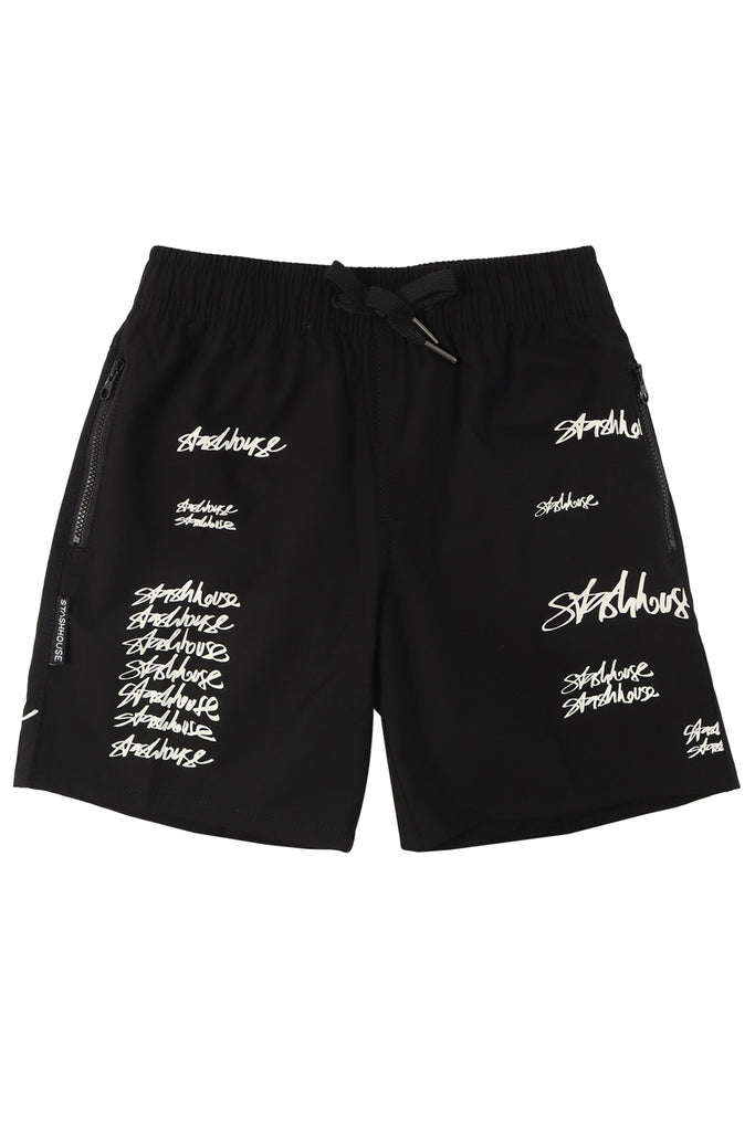 "NOTE" BLACK YOUTH LIFESTYLE SHORTS